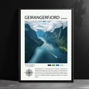 Geirangerfjord Norway Travel Poster Decor Geirangerfjord Sunnmøre Møre Illustration Wall Gift Room Decoration Norway Travel Print Art Gift