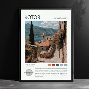 Kotor Montenegro Travel Poster Decor Bay of Kotor Cattaro Coastal Illustration Wall Gift Room Decoration Montenegro Travel Print Art Gift