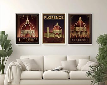 Art Deco Florence Duomo Poster: Vintage Italian Travel Print