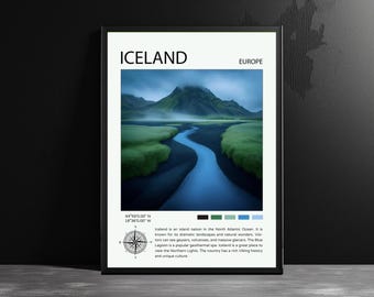 Póster de paisaje de Islandia: Impresión de viaje panorámica generada por IA