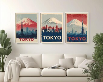 Tokyo Retro Reiseplakat: Vintage Japan Kunstdruck, Fuji & Turm