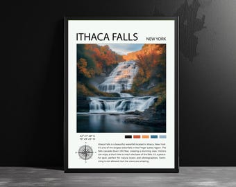 Póster de Ithaca Falls, Nueva York: Arte mural escénico generado por IA