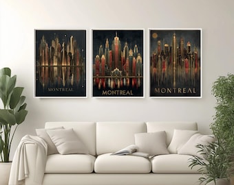 Montreal Quebec Art Deco Poster Print, Canada Travel Wall Art Decor, Modern Cityscape Gift, Vintage Style Home Decor, Canadian Art