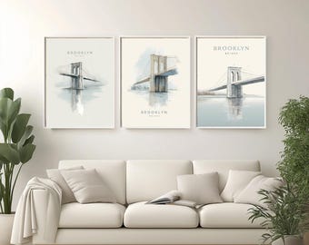 Impresión en acuarela del Puente de Brooklyn: Póster minimalista de viaje a Nueva York