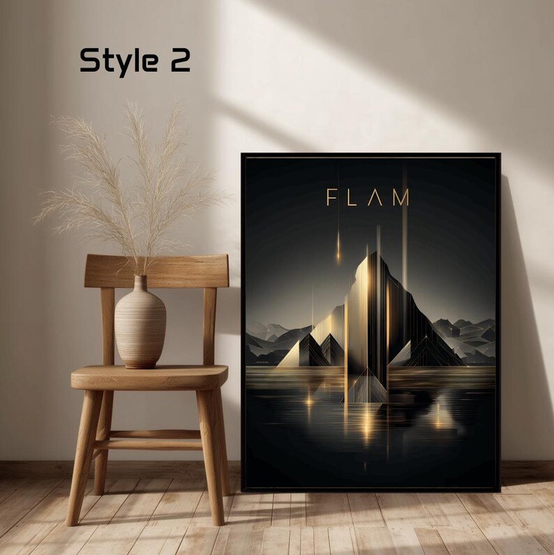 Image showcasing Art Deco Flam Norway Fjords Travel Poster Vintage Retro Wall Art ...