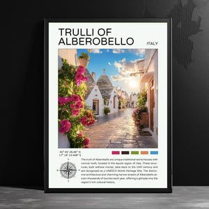 The Trulli of Alberobello Italy Travel Poster Decor Puglia Alberobello Illustration Wall Gift Room Decoration Italy Travel Print Art Gift