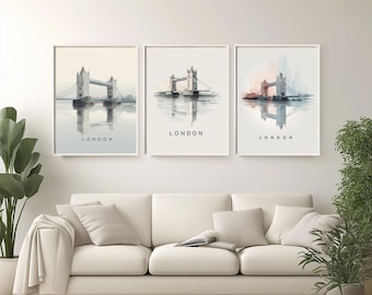 Póster de viaje a Londres en acuarela: Puente de la Torre y el río Támesis