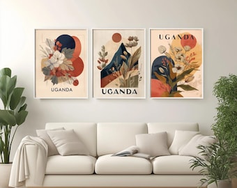 Póster de viaje de Uganda, diseño corporal, impresión artística moderna de África Oriental, decoración de pared de Kampala, regalo de Uganda, decoración bohemia del hogar del río Nilo