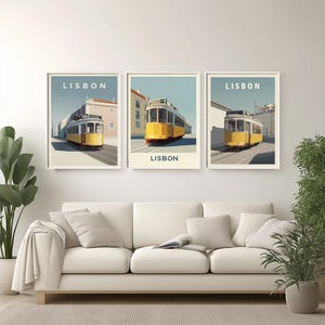 Minimalist Lisbon Travel Poster: Iconic Yellow Tram, Alfama Streets