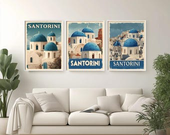 Retro Santorini Travel Poster: Vintage Greece Wall Art