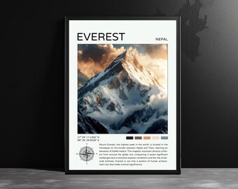 Poster di viaggio sul Monte Everest: stampa artistica del paesaggio dell'Himalaya