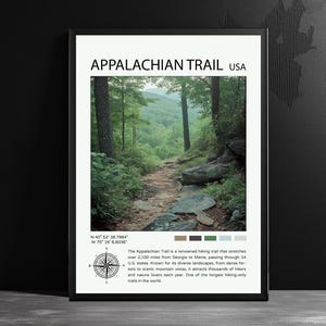 Appalachian Trail Travel Poster Decor Appalachian Mountains Maine Illustration Wall Gift Room Decoration United States Travel Print Art Gift