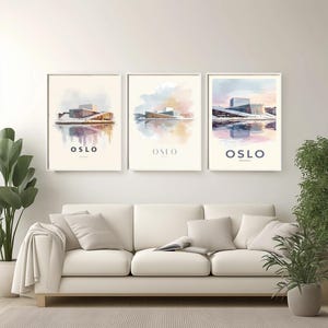 Oslo Norway Watercolor Poster: Minimalist Nordic Travel Art
