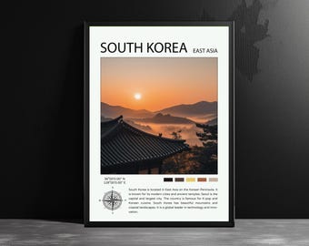 Póster de viaje de Corea del Sur: Impresión artística del paisaje de Seúl