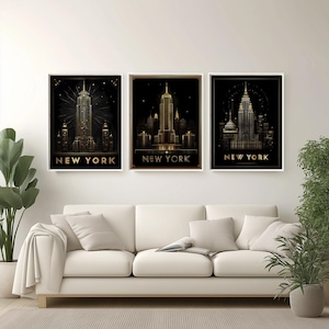 Empire State Building Art Deco Poster | New York Night Travel Print | Gold & Black Retro Cityscape | Nyc Vintage Architecture Art
