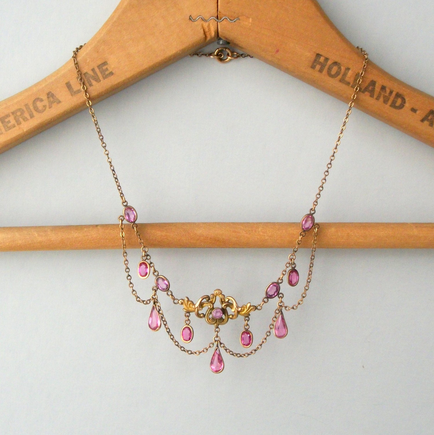 Antique Art Nouveau Jewelry Necklace . Pink . Festoon . Etsy