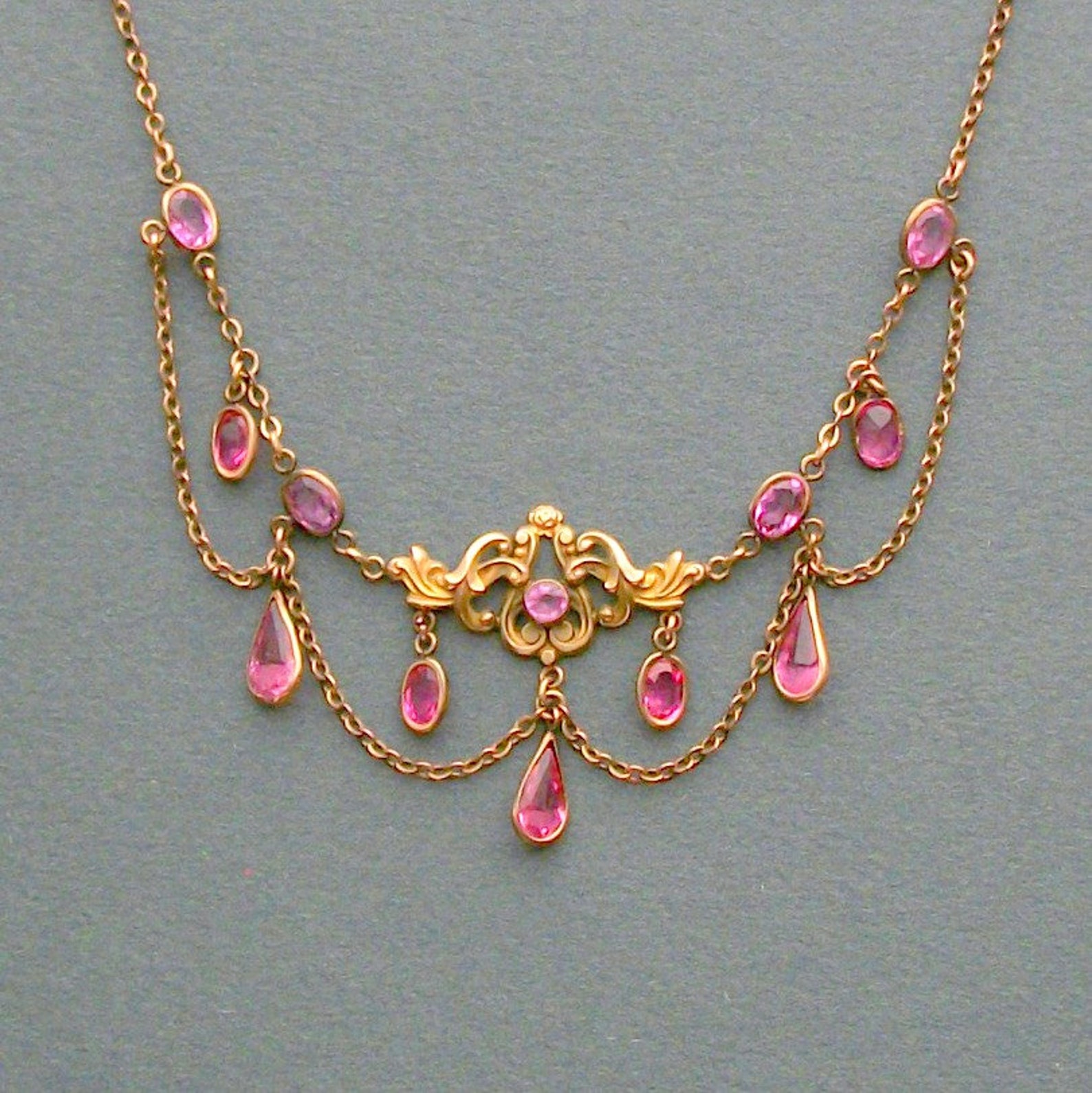 Antique Art Nouveau Jewelry Necklace . Pink . Festoon . Etsy