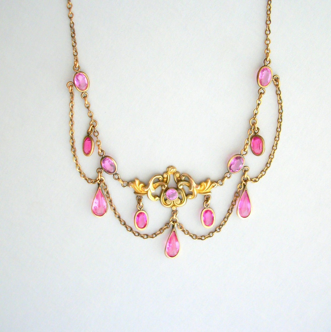 Antique Art Nouveau Jewelry Necklace . Pink . Festoon . Etsy
