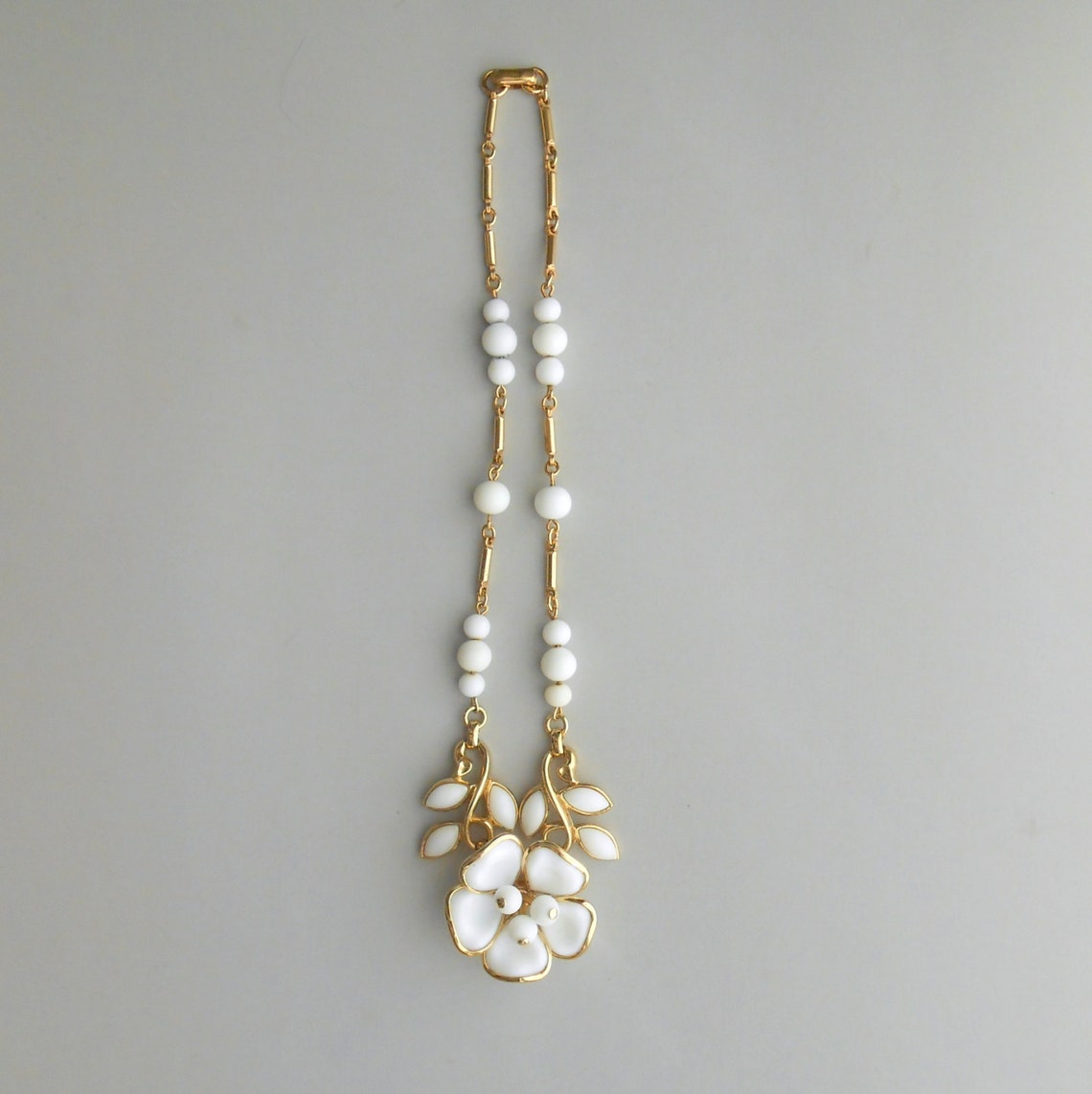 Trifari Poured Glass Floral Necklace. Milk Glass. White Etsy