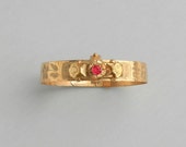 Antique Victorian Bracelet. Floral Bangle with Fuschia Stone. Adjustable.