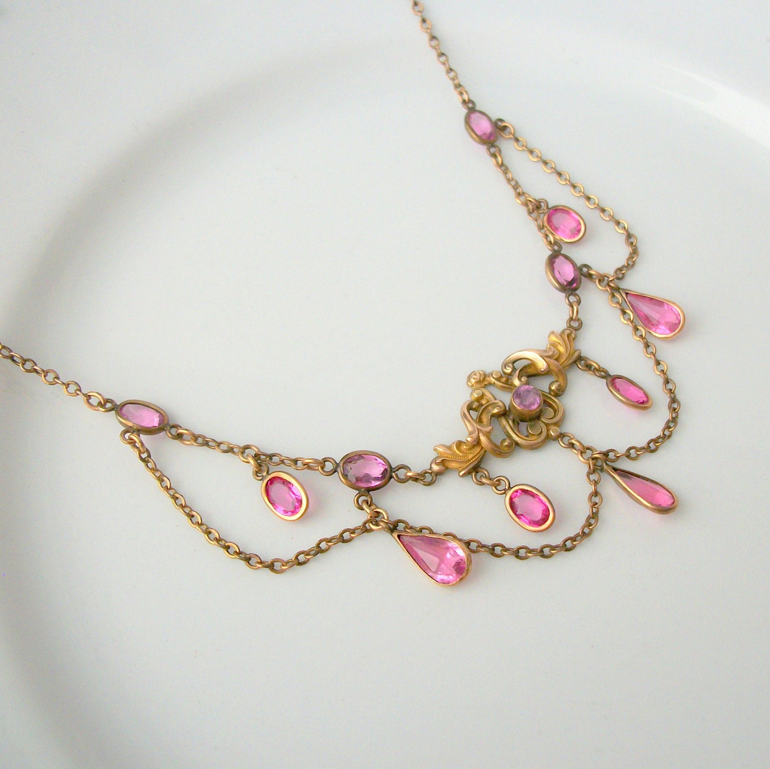 Antique Art Nouveau Jewelry Necklace . Pink . Festoon . Etsy