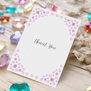 Precious stones Thank you card.  Jewells Thank you card template. Pastel Color Gemstone Thank you card. Digital Downloadable Card in Canva