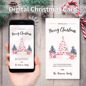 Plantilla Canva, Tarjeta de Navidad digital, Tarjeta de Navidad digital personalizada, Tarjeta de Navidad rosa minimalista, Tarjeta de Navidad personalizada
