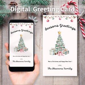 Digitale kerstkaart, digitale bewerkbare kerstkaart, geanimeerde digitale kerstkaart, Canva Edit, Canva sjabloon, roze aquarelkaart