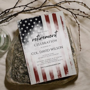de Invitation à la retraite militaire, Colonel | Carte d'invitation à la fête de la retraite du capitaine, célébration de l'armée de l'air, de la marine de l'armée, modifiable 1