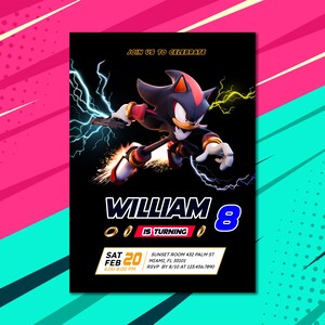 Sonic Shadow Geburtstagseinladung,Cool Gamer Geburtstag Vorlage,SPEED burst einladen,Electric Hero Card,Manga Evite,bearbeitbar & druckbar