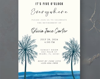 Tropical Retirement Party Invitation,Coastal Breeze Retirement Invite,Watercolor Beach Template Card,Oceanview Farewell & Sunset Waves Evite