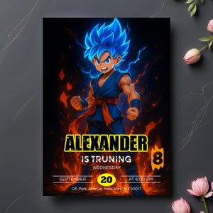 Modelo de convite de aniversário de herói de anime editável | Convite para festa infantil para imprimir | Download instantâneo
