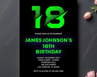 Neon Cyber Birthday Invitation: Futuristic Gamer Theme (Editable, Printable)