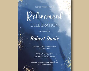 Coastal Retirement Party Invitation | Blue, White and Gold (Digital Download)