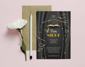 Black and Gold Graduation Prom Invitation Template (Digital & Print)