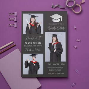 Editable Graduation Invitation Template with Photo, Graduation Announcement, Modern Printable Digital Invitation,Personalized Party Invite