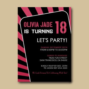 Invitación de cumpleaños de noche de neón, invitación a fiesta glam, tarjeta de celebración de dieciocho años, plantilla de invitación llamativa, Evite 18 llamativa, descarga instantánea