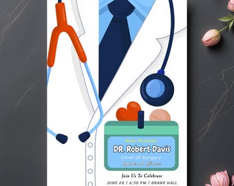 Doctor Promotion Invitation Template, Chief of Surgery Medical Party Invite, New Position Celebration, MD Hospital Staff Party