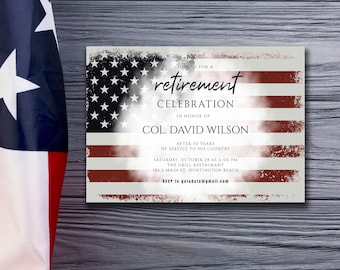 Vintage Military Retirement Invitation: Distressed American Flag (DIY Template)
