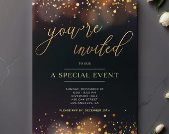 Luxury Gold Business Party Invitation Template: Black and Gold Special Event (Instant Download)