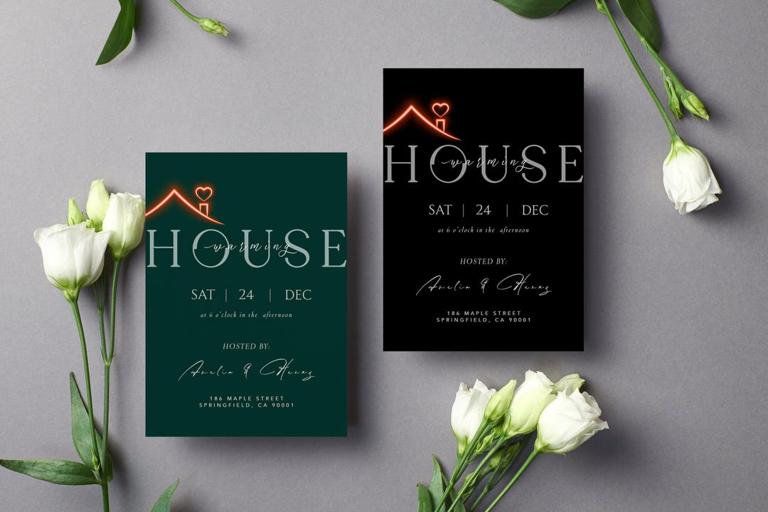 Minimalist Housewarming Invitation Template: Black & Green Evite ...