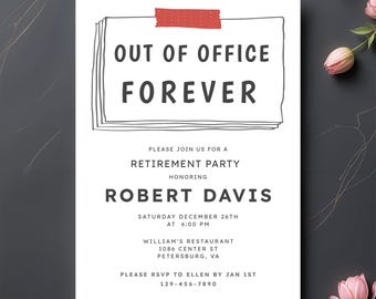 Funny Retirement Party Invitation Template: "Out Of Office" (Printable & Editable)