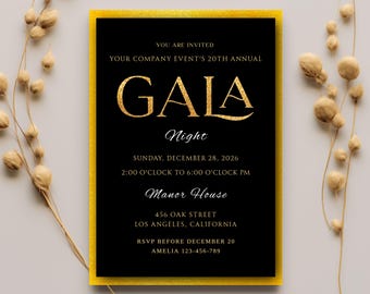 Golden Gala Invitation,Luxury Black & Gold Invite,Elegant Business Event Template,Opulent Gala Night Prestige Evite Card