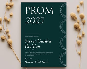 Secret Garden Prom Invitation Template: Elegant Formal Dance (Editable, Printable)