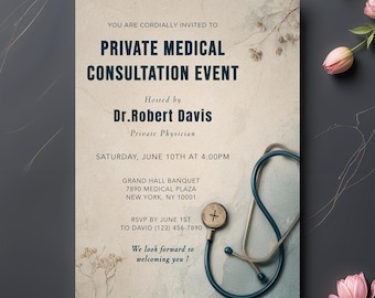 Private Medical Consultation Invitation Template, Editable Doctor Appointment Card, Digital Download, Personalized Healthcare Invite