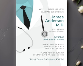 Medical School Graduation Invitation & Announcement | Medical Grad Invite | Healthcare Graduate Template | MD Celebration Card