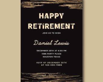 Luxury Black and Gold Retirement Invitation Card Template | Elegant Farewell Party Invite | Printable Invitation