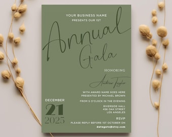 Green Gala Dinner Invitation,Anniversary event Invite ,Formal gala template Card,Editable and Printable
