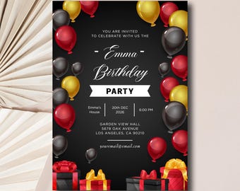 Elegant Black & Gold Birthday Invitation Template (DIY)