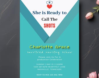 Funny Nurse Graduation Invitation Template, Nursing School Grad Party Invite, Medical Graduation, RN LPN NP Graduation